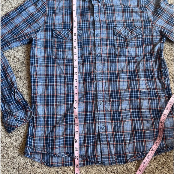 Civil Society Blue Plaid Flannel Cotton Button Down Shirt Large - Picture 5 of 6